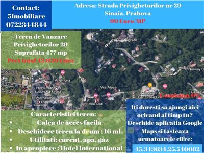 Sinaia- Teren de Vanzare- 477 mp, Comision 0%