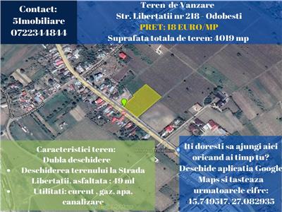 Odobesti, Str. Libertatii- Teren de Vanzare-Comision 0%